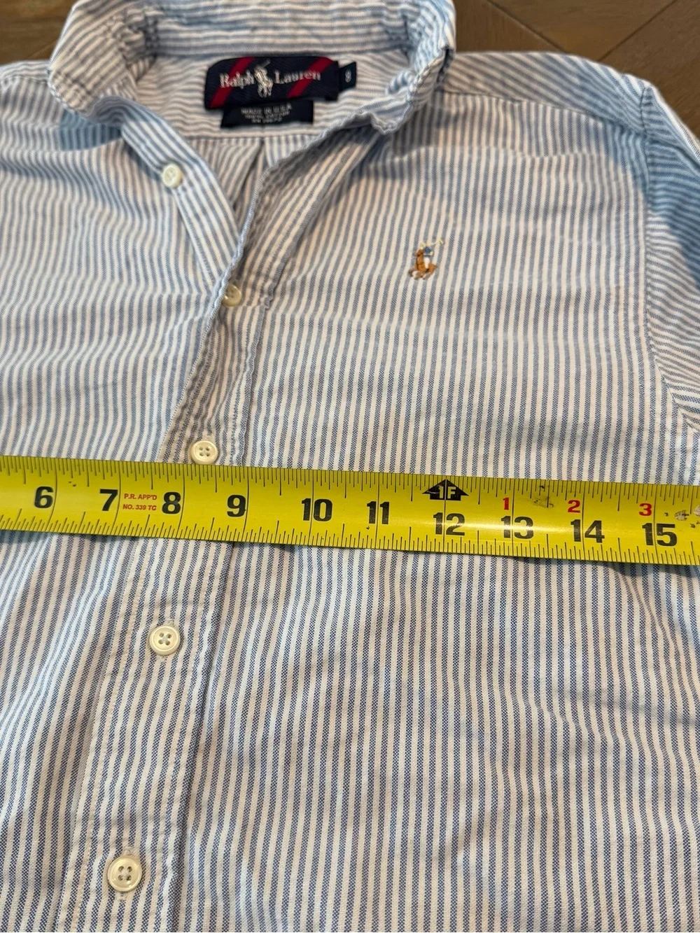 Ralph Lauren Boys Blue White Striped Oxford Button Down Shirt Size 8 Vintage